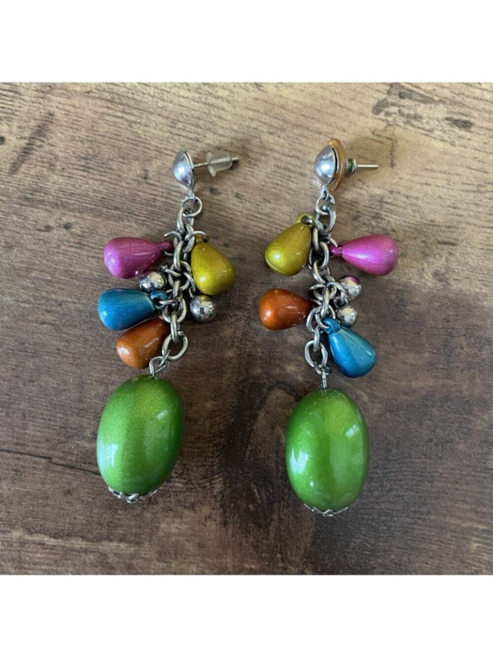 Vintage 90s Earrings Lot 3 Pairs Dangle Dangly Hoops Statement Colorful Pierced - Picture 4 of 5